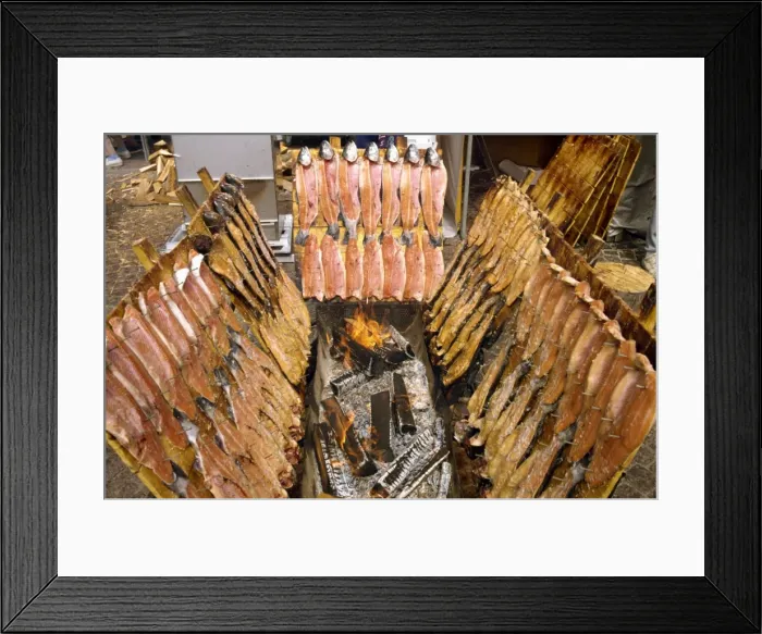 Framed Print : Smoking fish at Lapp display, Helsinki, Finland, Scandinavia, Europe