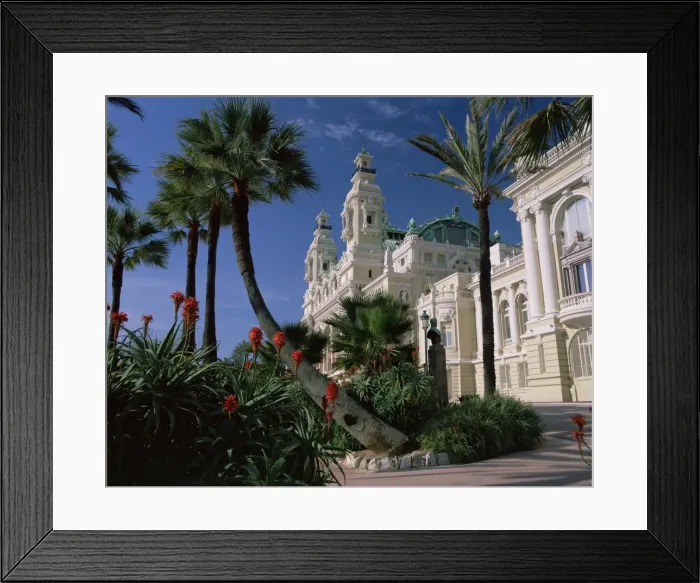 Framed Print : The Casino from the south terrace, palms and flowers in foreground, Monte Carlo Framed Print : The Casino from the south terrace, palms and flowers in foreground, Monte Carlo