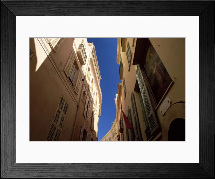 Framed Print : Narrow street adorned with painting, Monaco-Ville, Monaco, Mediterranean, Europe Framed Print : Narrow street adorned with painting, Monaco-Ville, Monaco, Mediterranean, Europe