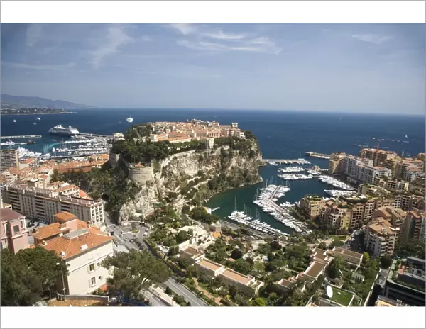Monaco-Ville and the port of Fontvieille, Monaco, Cote d Azur, Mediterranean, Europe
