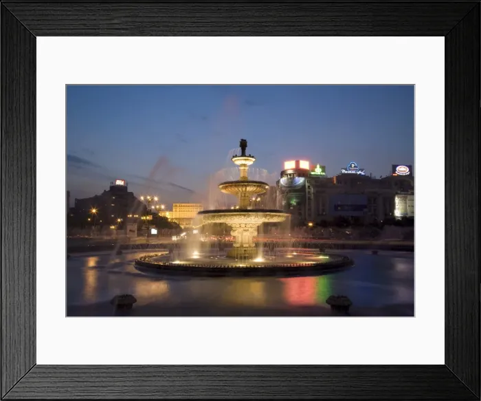 Framed Print : Piata Unirii fountain with the Palace of Parliament building behind, Piata Unirii Framed Print : Piata Unirii fountain with the Palace of Parliament building behind, Piata Unirii