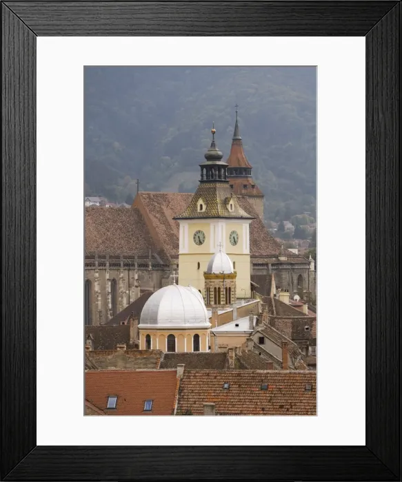 Framed Print : Elevated view over the medieval town, looking towards the central square of Piata Sfatului Framed Print : Elevated view over the medieval town, looking towards the central square of Piata Sfatului