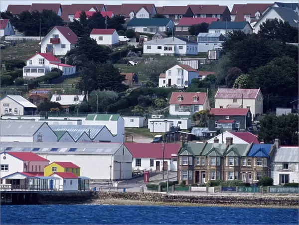 Aerial view of the waterfront, Stanley, East Falkland, Falkland Islands