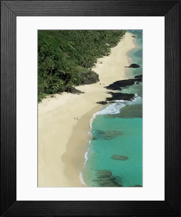 Framed Print : View down west coast of Yasawa Island, with two figures on beach, Fiji Framed Print : View down west coast of Yasawa Island, with two figures on beach, Fiji