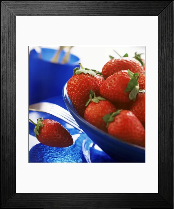 Framed Print : Strawberries in blue bowl Framed Print : Strawberries in blue bowl