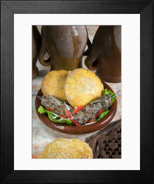 Framed Print : Arabic food, kofta, lamb skewers, Middle East Framed Print : Arabic food, kofta, lamb skewers, Middle East