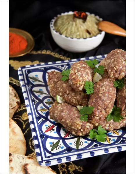 Arabian food, kibbeh, fried mutton meat balls with burghul, Middle East