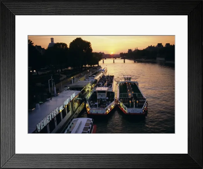 Framed Print : Pont Neuf and tour boats on the River Seine at sunset, Paris, France, Europe Framed Print : Pont Neuf and tour boats on the River Seine at sunset, Paris, France, Europe