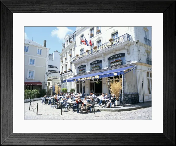 Framed Print : Hotel and cafe in Place Chateaubriand, old town of St. Malo, Brittany, France, Europe Framed Print : Hotel and cafe in Place Chateaubriand, old town of St. Malo, Brittany, France, Europe