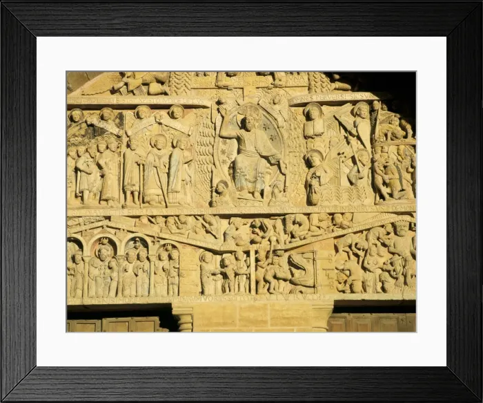 Framed Print : Tympanum above west door of abbey church of Ste. Foy (on the pilgrimage route to Santiago de Compostela) of Christ and the Last Judgement, UNESCO World Heritage Site, Conques, Midi-Pyrenees Framed Print : Tympanum above west door of abbey church of Ste. Foy (on the pilgrimage route to Santiago de Compostela) of Christ and the Last Judgement, UNESCO World Heritage Site, Conques, Midi-Pyrenees