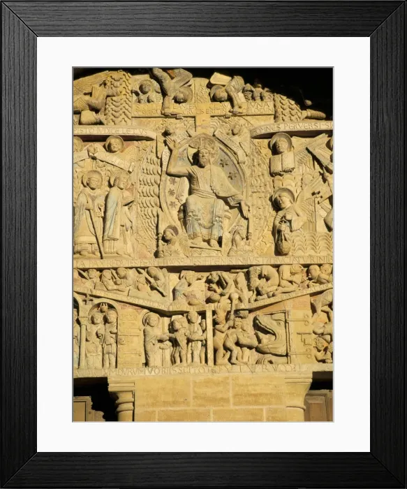 Framed Print : Tympanum above west door of abbey church of Ste. Foy (on the pilgrimage route to Santiago de Compostela) of Christ and the Last Judgement, UNESCO World Heritage Site, Conques, Midi-Pyrenees Framed Print : Tympanum above west door of abbey church of Ste. Foy (on the pilgrimage route to Santiago de Compostela) of Christ and the Last Judgement, UNESCO World Heritage Site, Conques, Midi-Pyrenees