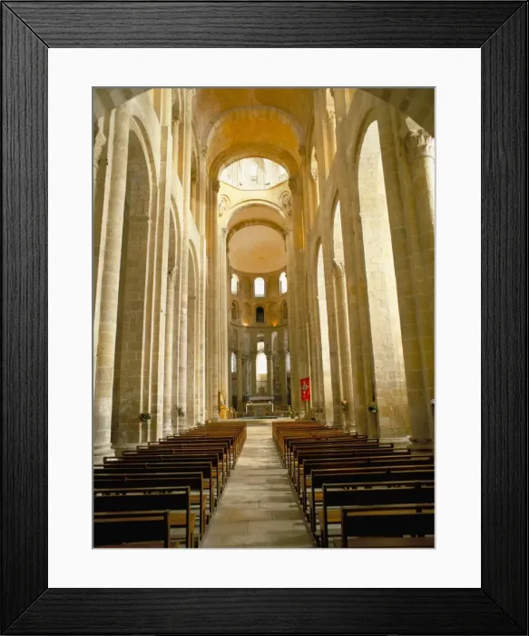 Framed Print : Nave of Romanesque abbey church of Ste. Foy, on pilgrimage route to Santiago de Compostela Framed Print : Nave of Romanesque abbey church of Ste. Foy, on pilgrimage route to Santiago de Compostela