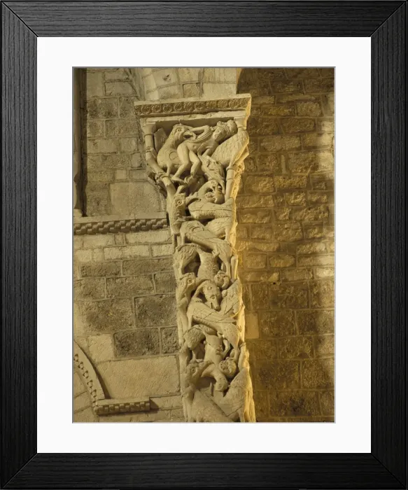 Framed Print : Medieval carving on a pillar within Eglise St. Maur (church of St. Maur) Framed Print : Medieval carving on a pillar within Eglise St. Maur (church of St. Maur)