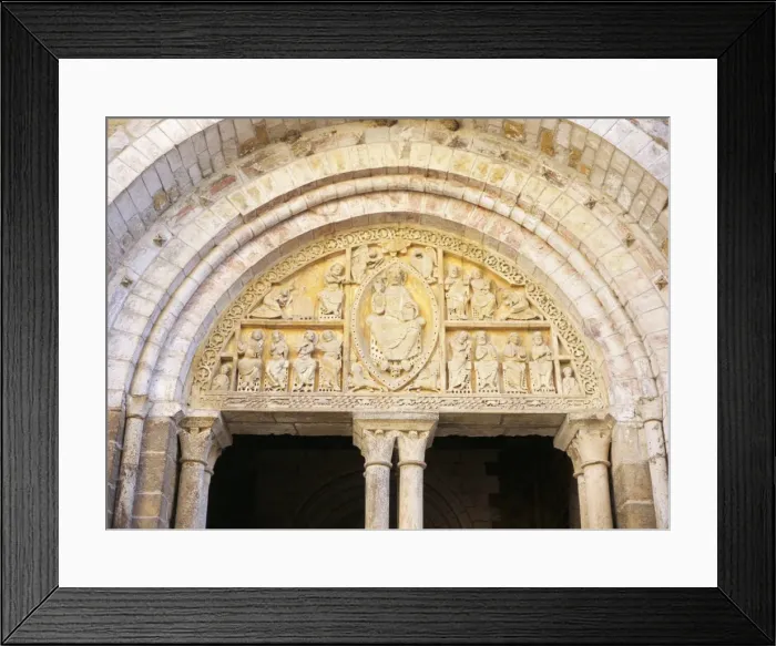 Framed Print : 12th century tympanum above entrance to Eglise St. Pierre (St. Peters church) Framed Print : 12th century tympanum above entrance to Eglise St. Pierre (St. Peters church)