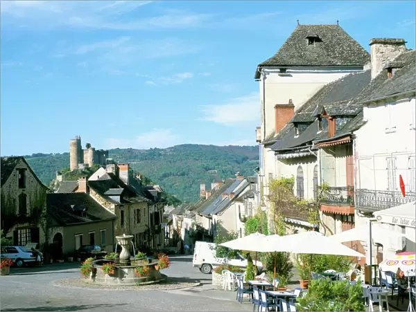 Main street and castle of Najac in the valley of the River Aveyron, Najac