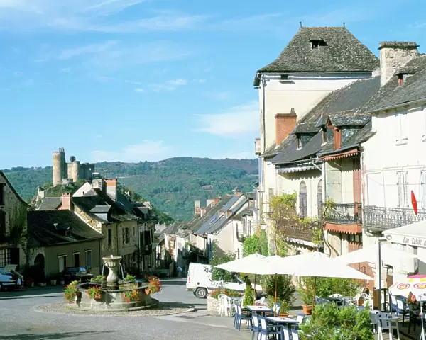 Main street and castle of Najac in the valley of the River Aveyron, Najac