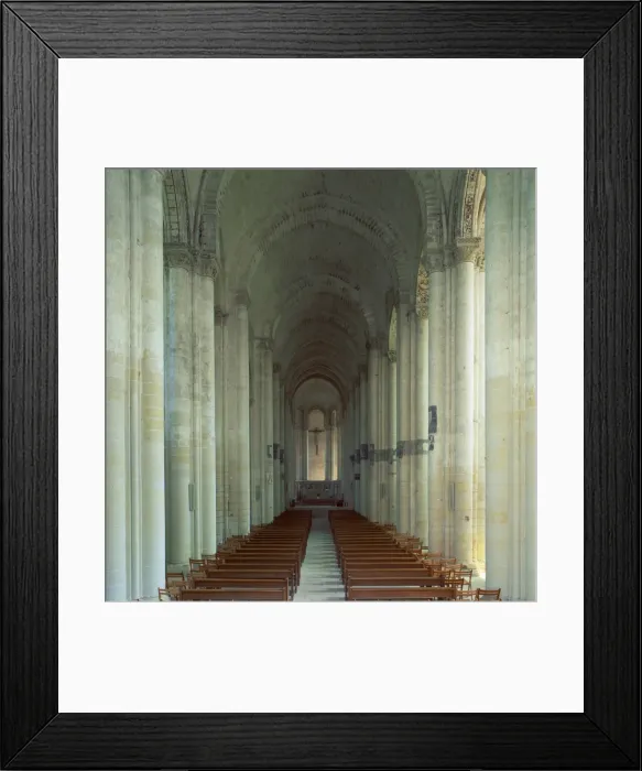 Framed Print : Interior of 12th century Romanesque church, the longest in France without a transept Framed Print : Interior of 12th century Romanesque church, the longest in France without a transept