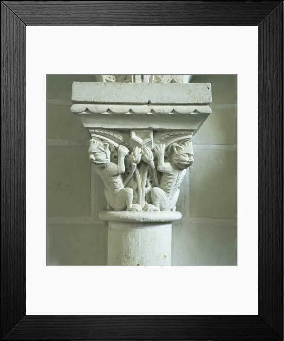 Framed Print : Carved capital, one of 223 capitals of beasts, demons and religious motifs in Cunault Framed Print : Carved capital, one of 223 capitals of beasts, demons and religious motifs in Cunault
