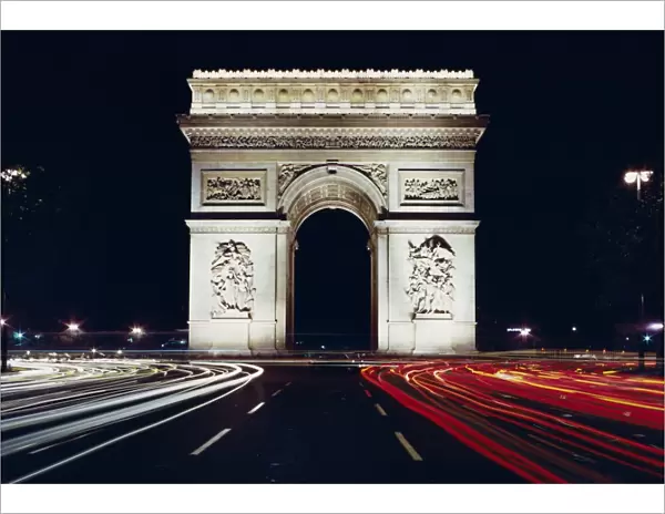 Arc de Triomphe at night, Paris, France, Europe