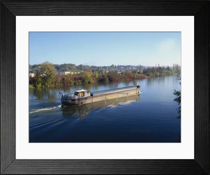 Framed Print : A barge on the River Seine at Bois le Roi, Ile de France, France, Europe Framed Print : A barge on the River Seine at Bois le Roi, Ile de France, France, Europe