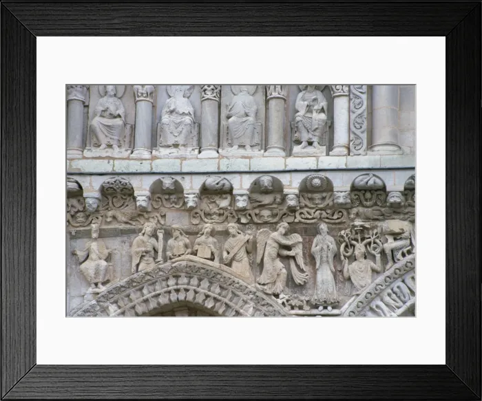 Framed Print : Close-up of sculptures including beasts and angels on the West Front of Eglise Notre Dame la Grande Framed Print : Close-up of sculptures including beasts and angels on the West Front of Eglise Notre Dame la Grande