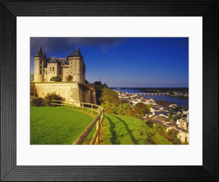 Framed Print : River Loire, Saumur Chateau and Pont Cessart, Saumur, Maine-et-Loire, Loire Valley