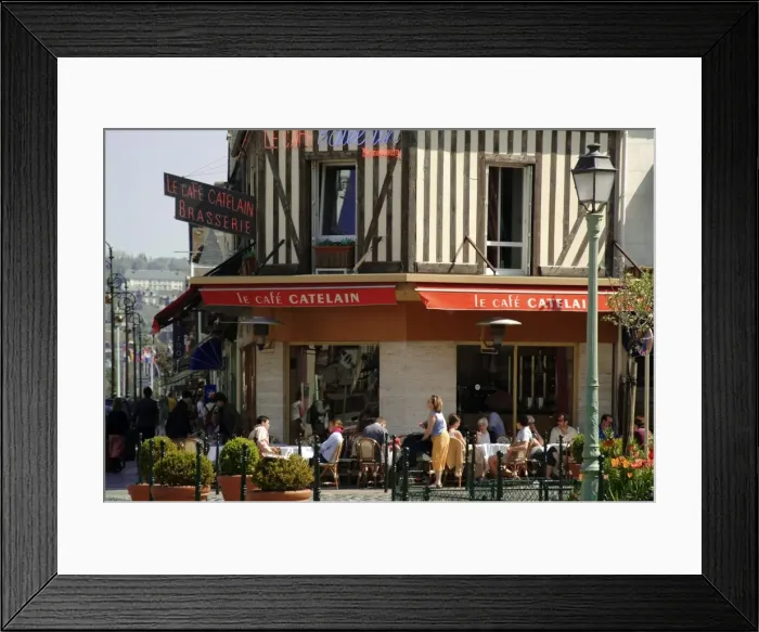 Framed Print : Half-timbered open air cafe, Deauville, Calvados, Normandy, France, Europe Framed Print : Half-timbered open air cafe, Deauville, Calvados, Normandy, France, Europe