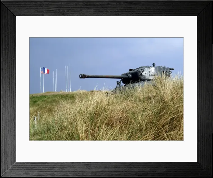 Framed Print : American tank, Utah Beach, site of D-Day landings in the Second World War Framed Print : American tank, Utah Beach, site of D-Day landings in the Second World War