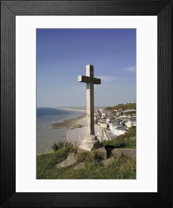 Framed Print : Cross above the seaside town of Ault, Picardy, France, Europe Framed Print : Cross above the seaside town of Ault, Picardy, France, Europe
