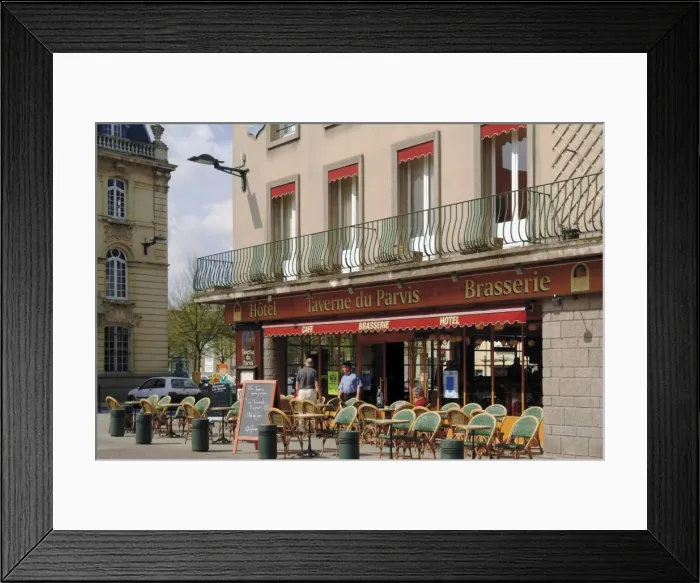 Framed Print : Open air pavement cafe, hotel and brasserie, Coutances, Cotentin Peninsula Framed Print : Open air pavement cafe, hotel and brasserie, Coutances, Cotentin Peninsula