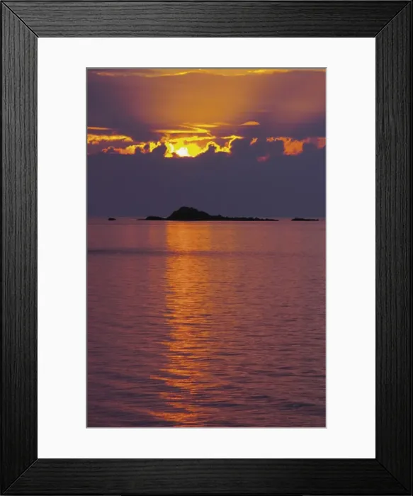 Framed Print : Sunset over sea and offshore islands, Dinard, Cote d Emeraude (Emerald Coast) Framed Print : Sunset over sea and offshore islands, Dinard, Cote d Emeraude (Emerald Coast)