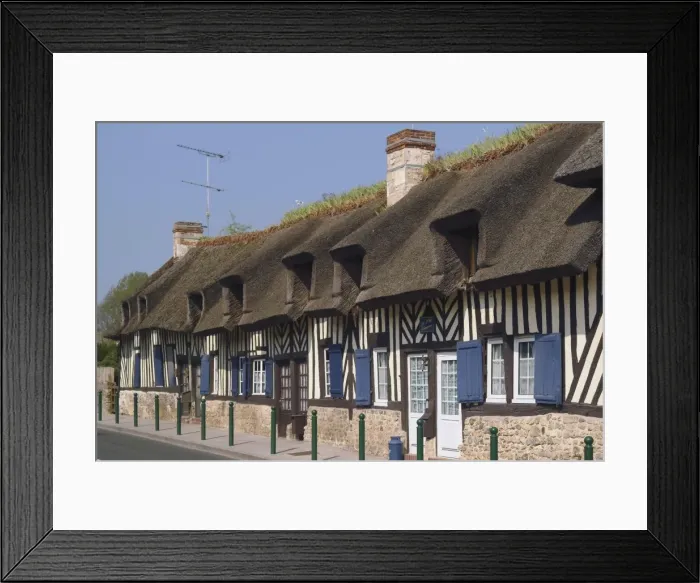 Framed Print : Row of half timbered cottages, village of Tourgeville, near Deauville, Calvados Framed Print : Row of half timbered cottages, village of Tourgeville, near Deauville, Calvados