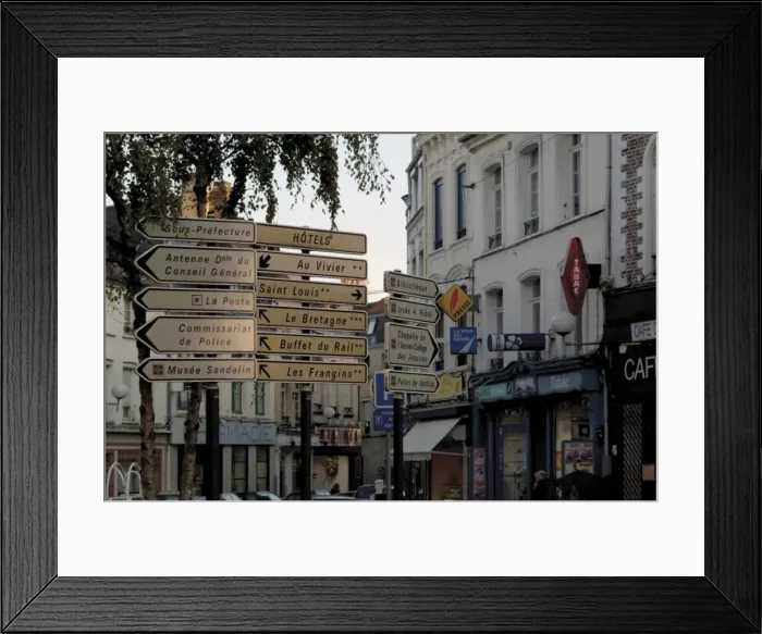 Framed Print : Signs in town centre, St. Omer, Pas de Calais, France, Europe Framed Print : Signs in town centre, St. Omer, Pas de Calais, France, Europe