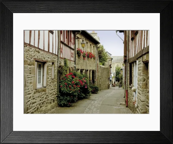 Framed Print : Narrow street with half timbered houses, Treguier, Cote de Granit Rose Framed Print : Narrow street with half timbered houses, Treguier, Cote de Granit Rose