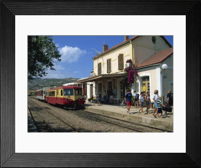 Framed Print : Calvi train station, Balagne region, Corsica, France, Europe Framed Print : Calvi train station, Balagne region, Corsica, France, Europe
