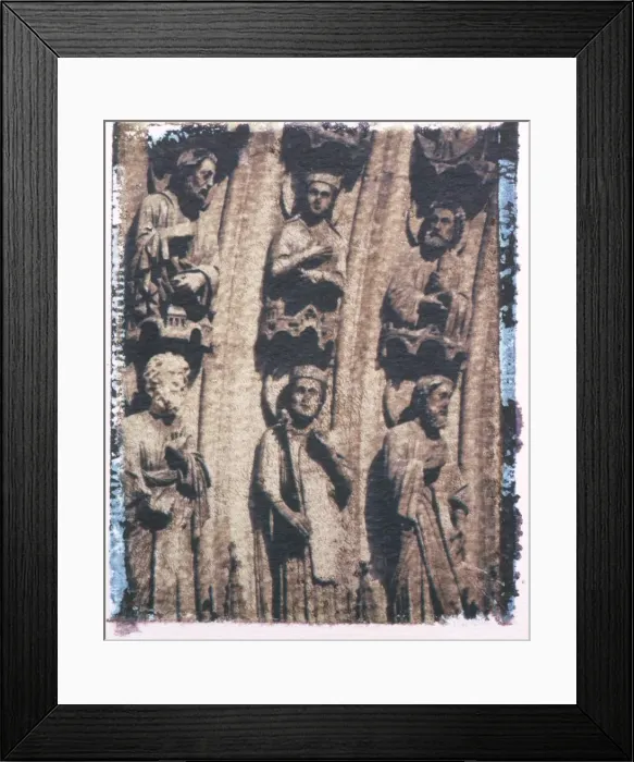 Framed Print : Polaroid Image Transfer of stone carvings on Cathedral of Notre Dame, Paris