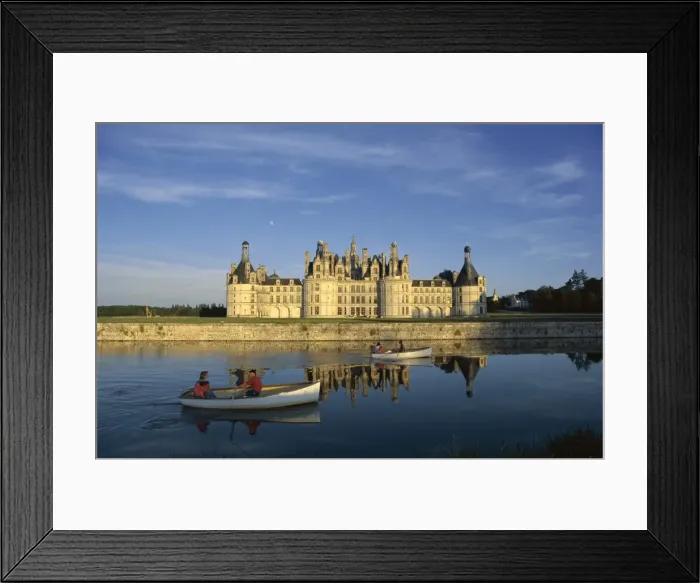 Framed Print : Boats on water in front Chateau Chambord, UNESCO World Heritage Site, Loir-et-Cher Framed Print : Boats on water in front Chateau Chambord, UNESCO World Heritage Site, Loir-et-Cher
