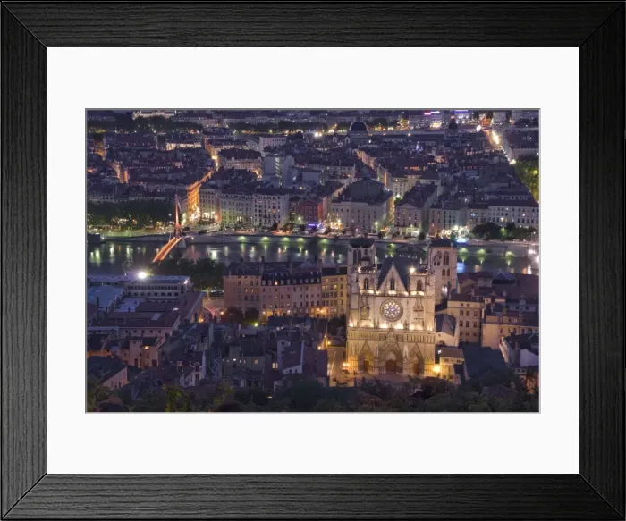 Framed Print : Cityscape, River Saone and cathedral St. Jean at night, Lyons (Lyon), Rhone Framed Print : Cityscape, River Saone and cathedral St. Jean at night, Lyons (Lyon), Rhone