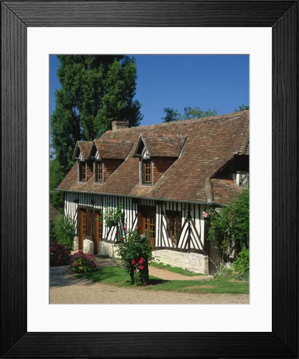 Framed Print : Typical timbered cottage in summer near St. Pierre sur Dives in the Calvados region of Basse Normandie Framed Print : Typical timbered cottage in summer near St. Pierre sur Dives in the Calvados region of Basse Normandie