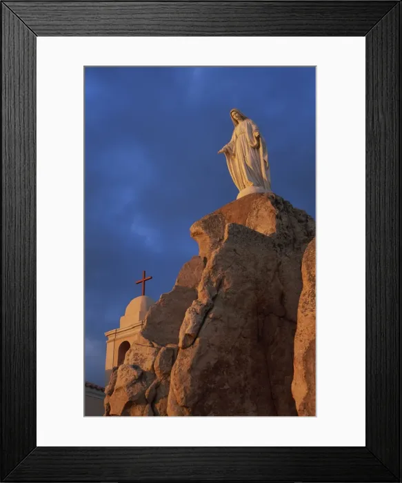 Framed Print : Dawn light on statue of the Virgin and the Chapel of Notre Dame de la Serra Framed Print : Dawn light on statue of the Virgin and the Chapel of Notre Dame de la Serra