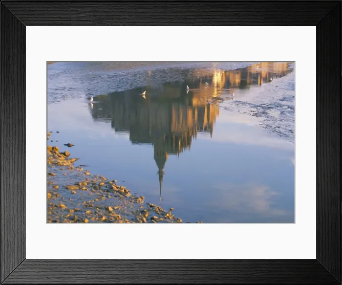 Framed Print : Reflection in water in the early morning of Mont St. Michel, UNESCO World Heritage Site Framed Print : Reflection in water in the early morning of Mont St. Michel, UNESCO World Heritage Site