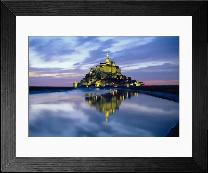 Framed Print : The mount by night reflected in water, Mont St Michel, Manche, Normandy Framed Print : The mount by night reflected in water, Mont St Michel, Manche, Normandy