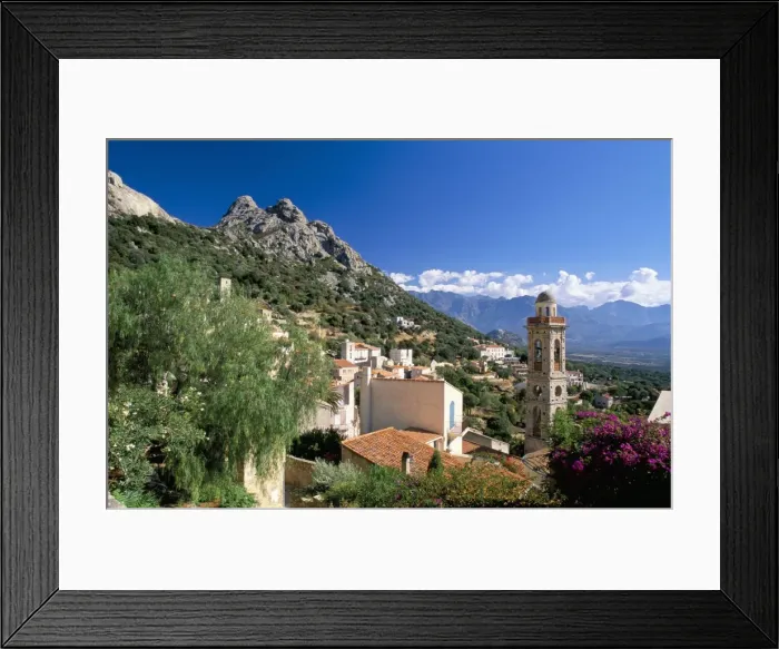 Framed Print : View across rooftops of the village of Lumio, Balagne, Corsica, France, Europe Framed Print : View across rooftops of the village of Lumio, Balagne, Corsica, France, Europe