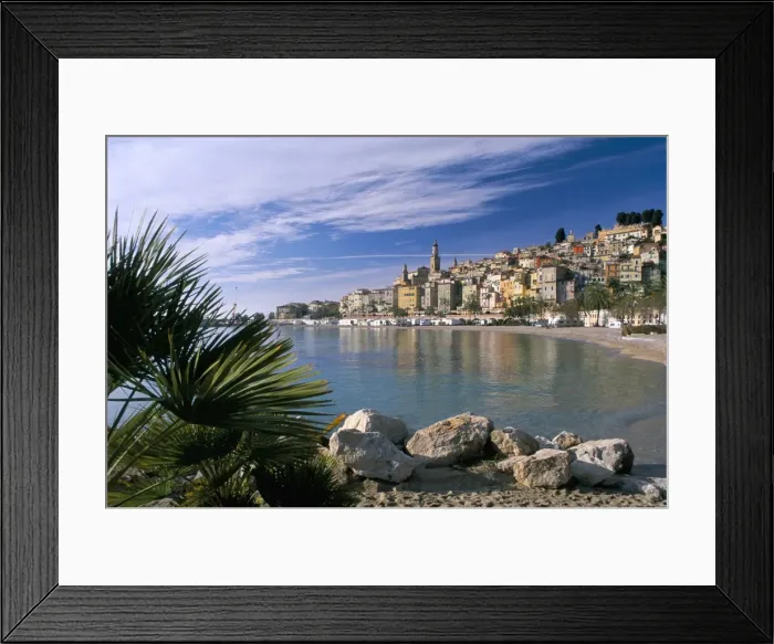 Framed Print : View across bay to the old town, Menton, Alpes-Maritimes, Cote d Azur Framed Print : View across bay to the old town, Menton, Alpes-Maritimes, Cote d Azur
