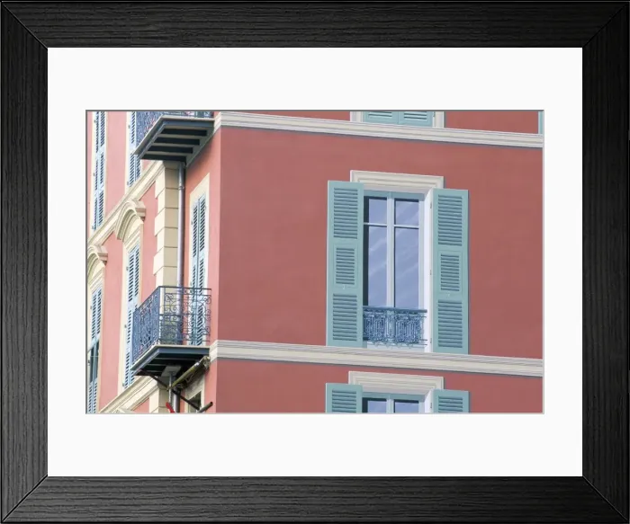 Framed Print : Pink house with trompe l oeil shuttered windows, Menton, Alpes-Maritimes Framed Print : Pink house with trompe l oeil shuttered windows, Menton, Alpes-Maritimes