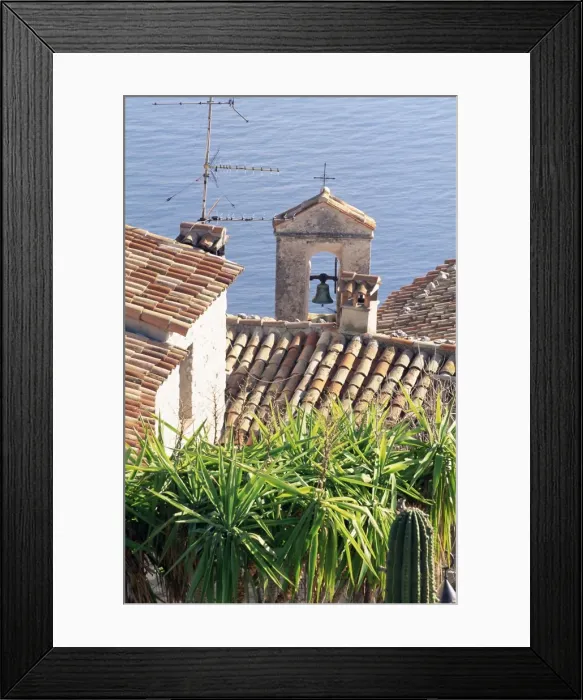Framed Print : View over rooftops from the Jardin Exotique, Eze, Alpes-Maritimes, Cote d Azur Framed Print : View over rooftops from the Jardin Exotique, Eze, Alpes-Maritimes, Cote d Azur