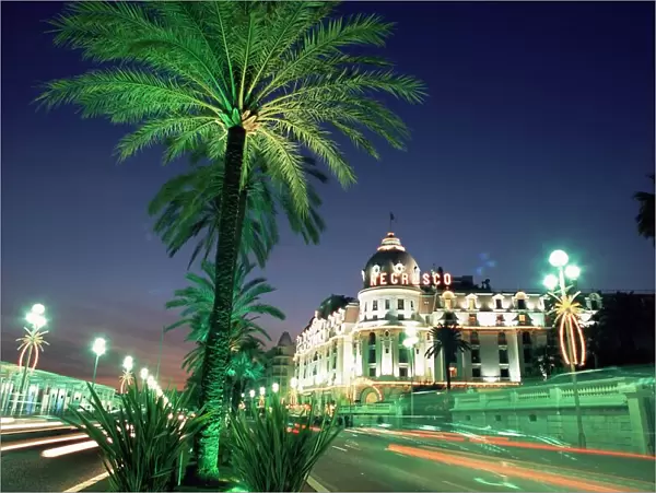 The Promenade des Anglais and Hotel Negresco at night, Nice, Alpes Maritimes