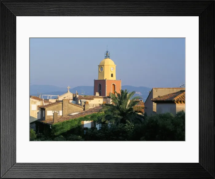 Framed Print : View to church across rooftops in early morning, St. Tropez, Var, Cote d Azur Framed Print : View to church across rooftops in early morning, St. Tropez, Var, Cote d Azur