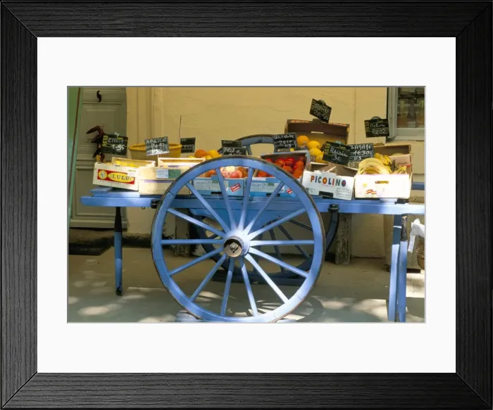 Framed Print : Fruit cart, Lagrasse, Aude, Languedoc-Roussillon, France, Europe Framed Print : Fruit cart, Lagrasse, Aude, Languedoc-Roussillon, France, Europe