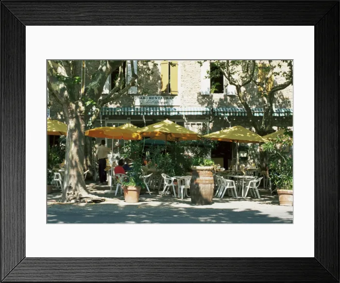 Framed Print : Pavement cafe, Lagrasse, Aude, Languedoc-Roussillon, France, Europe Framed Print : Pavement cafe, Lagrasse, Aude, Languedoc-Roussillon, France, Europe